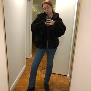 Dark Brown Zip-Up Faux Fur Coat w Hood